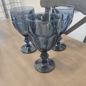 Set of 3 Libbey DuraTuff Gibraltar Dusky Blue Iced Tea Glass Goblets 7" Vtg